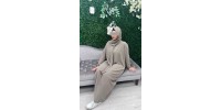 Abaya de prière voile integré couleur taupe en soie de medine